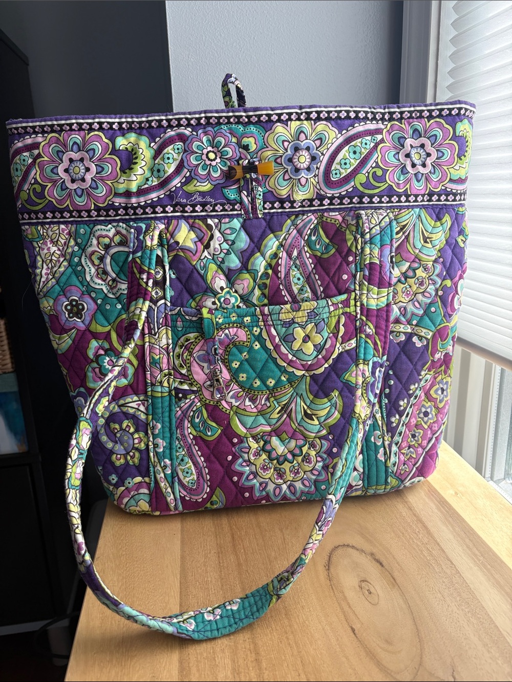 Vera Bradley Purple Paisley Quilted Shoulder Tote Vera Heather NWT  14”